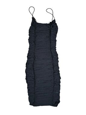 Ruched Black Spaghetti-Strap Mesh Bodycon Dress